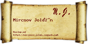 Mircsov Jolán névjegykártya